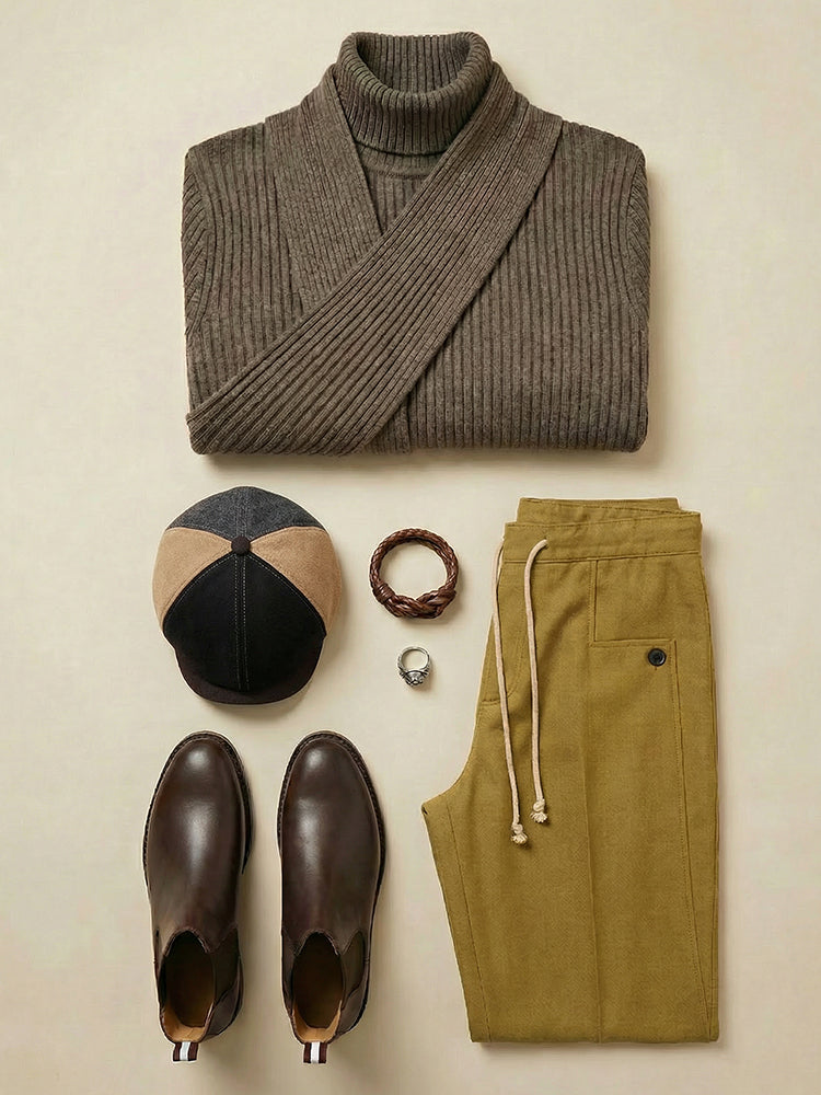 Minimalistische coltrui met sjaalaccent